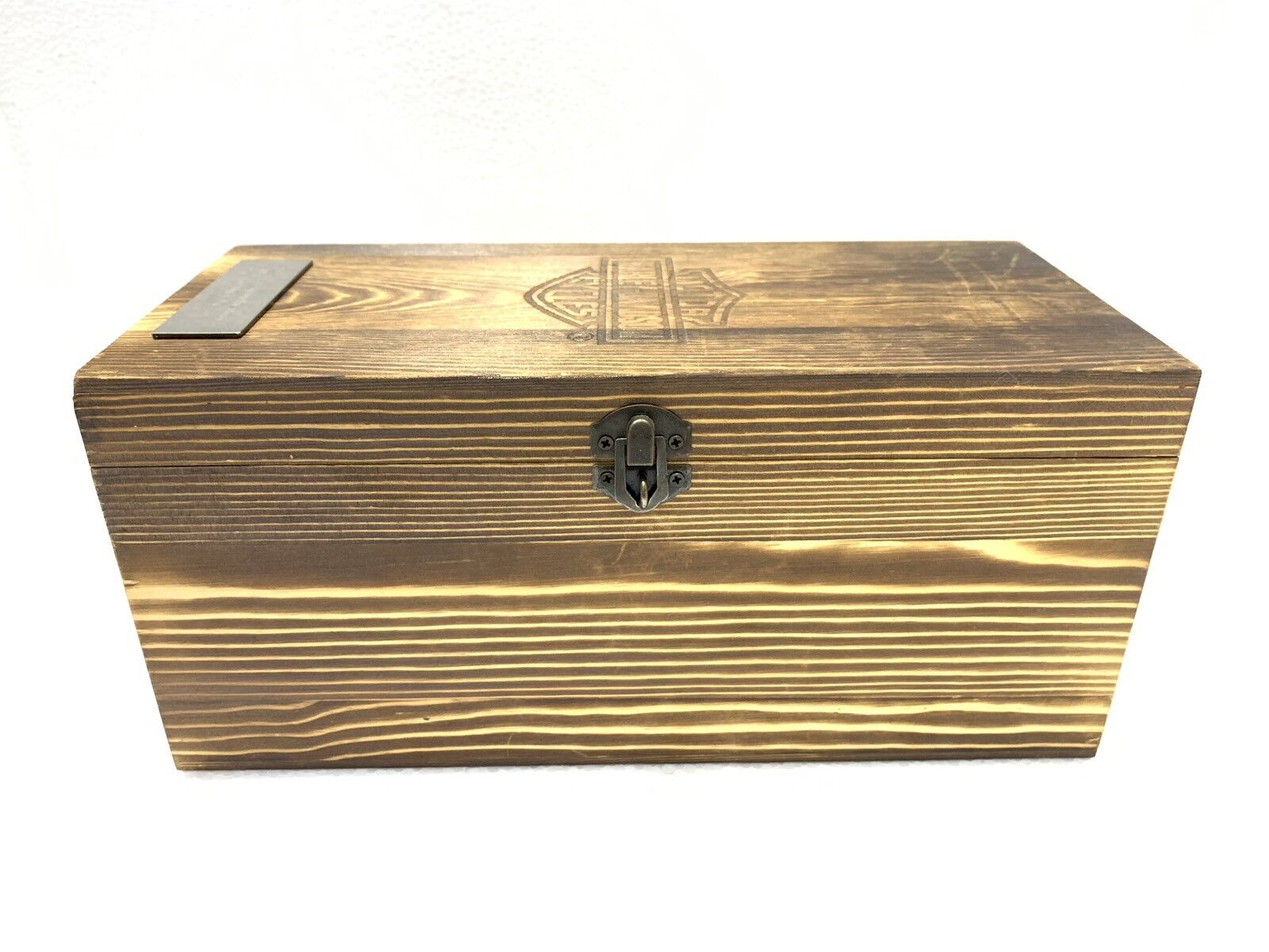 Harley Davidson Motor Rare Whiskey Bottle and Wood Box Original Las Vegas Nevada