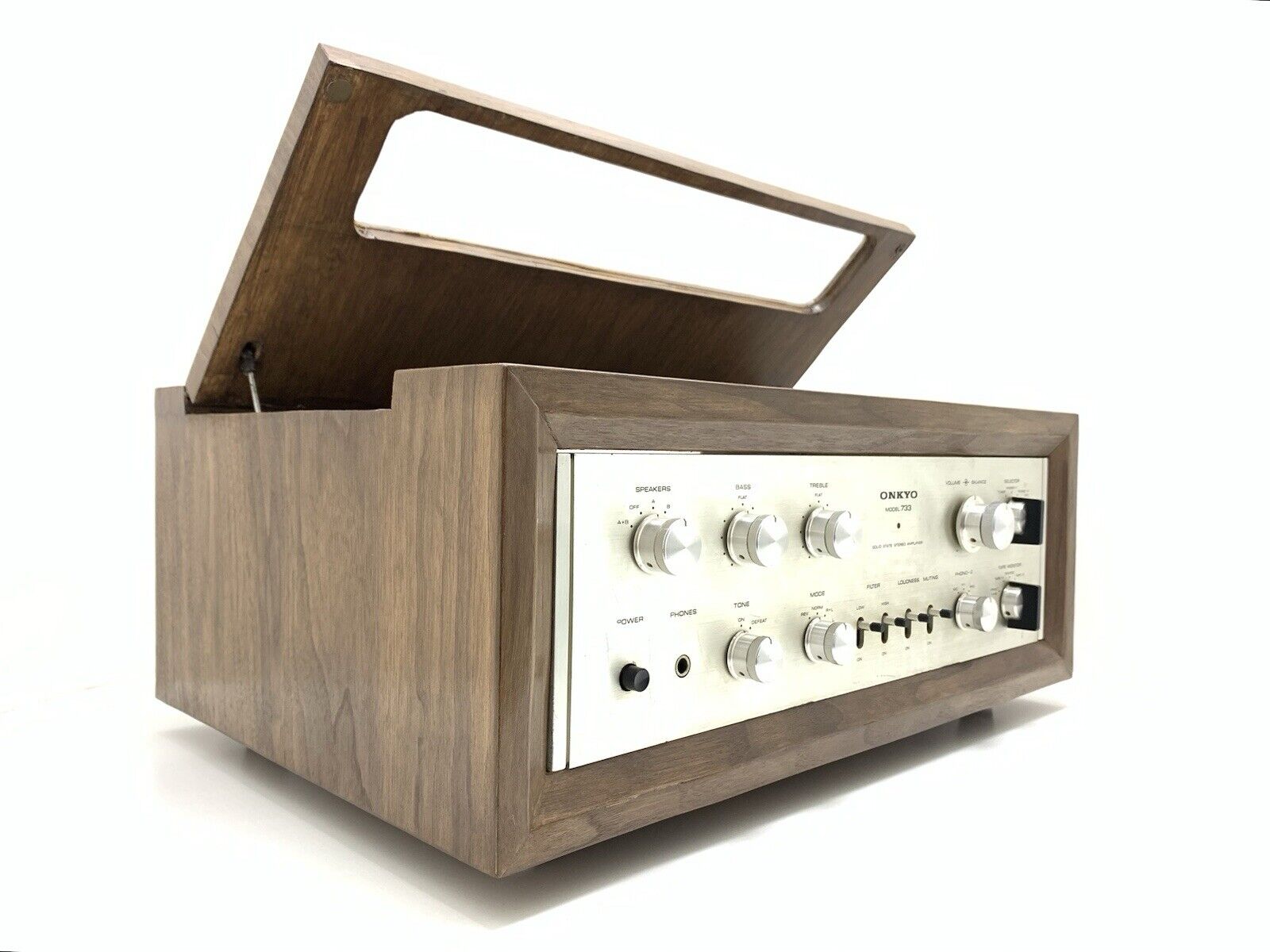 ONKYO INTEGRA 733 Stereo Amplifier 34+34WRMS with WOOD BOX Vintage 1971 WORK NEW