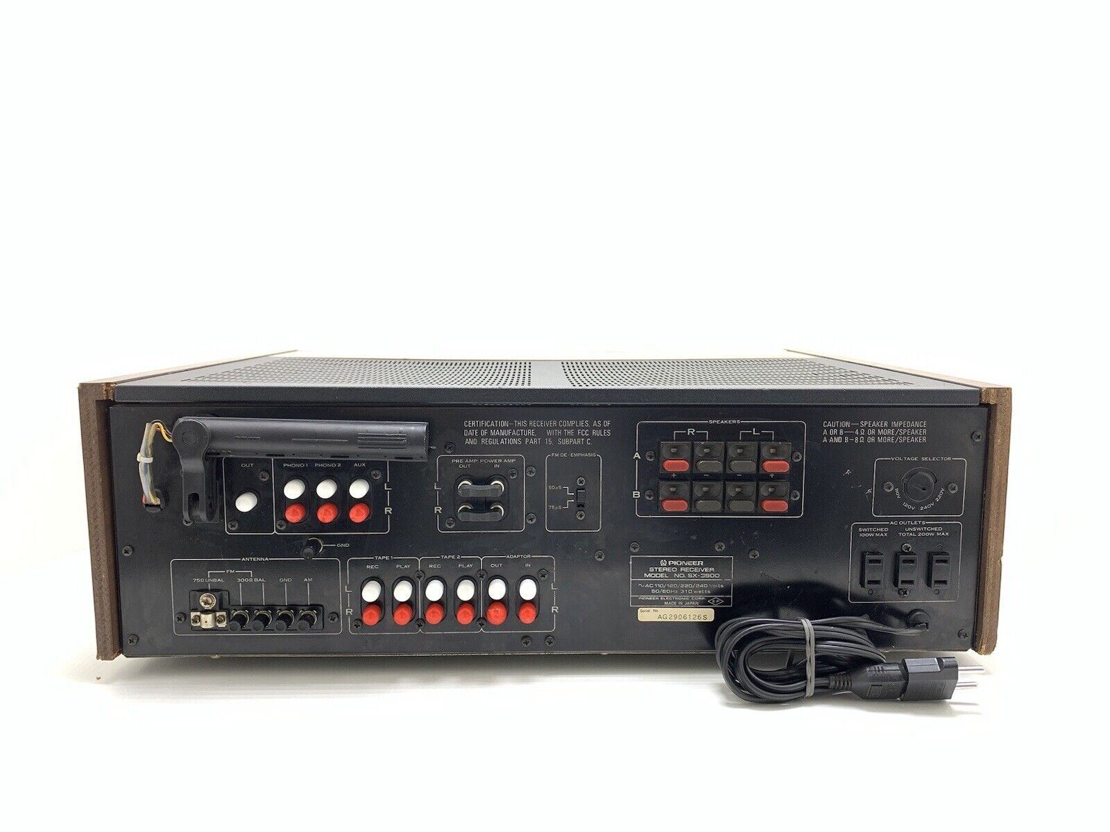 PIONEER SX 3900 Stereo Receiver 120 + 120 Watts RMS Vintage 1980 WORK Good Look