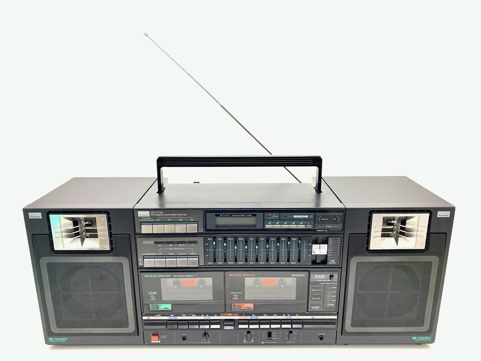 SANSUI CP 77W BOOMBOX STEREO Radio Doble Cassette Vintage 1980 WORK Good Look