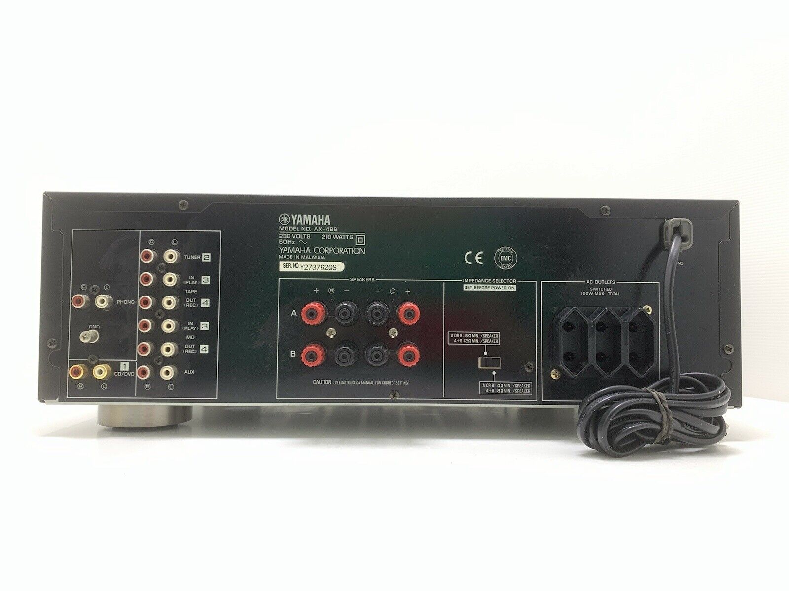 YAMAHA AX-496 Integrated Stereo Amplifier 2X 85 Watts RMS Vintage 2001 Good Look
