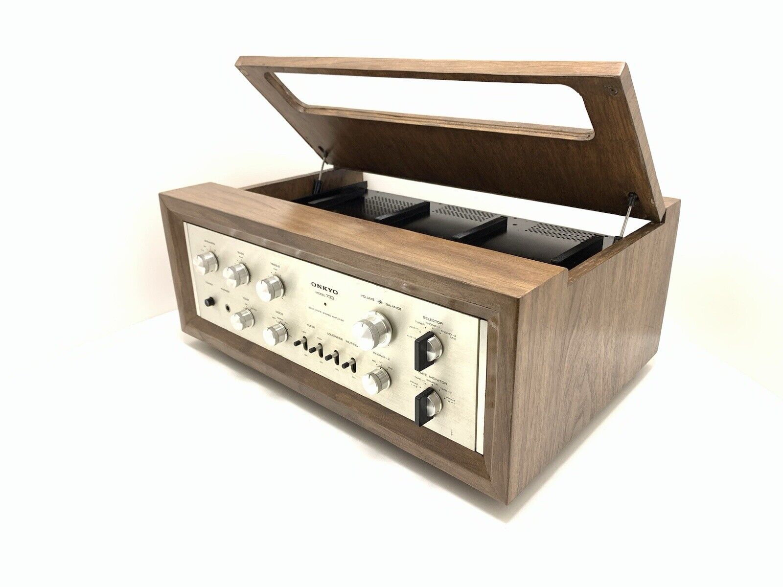 ONKYO INTEGRA 733 Stereo Amplifier 34+34WRMS with WOOD BOX Vintage 1971 WORK NEW