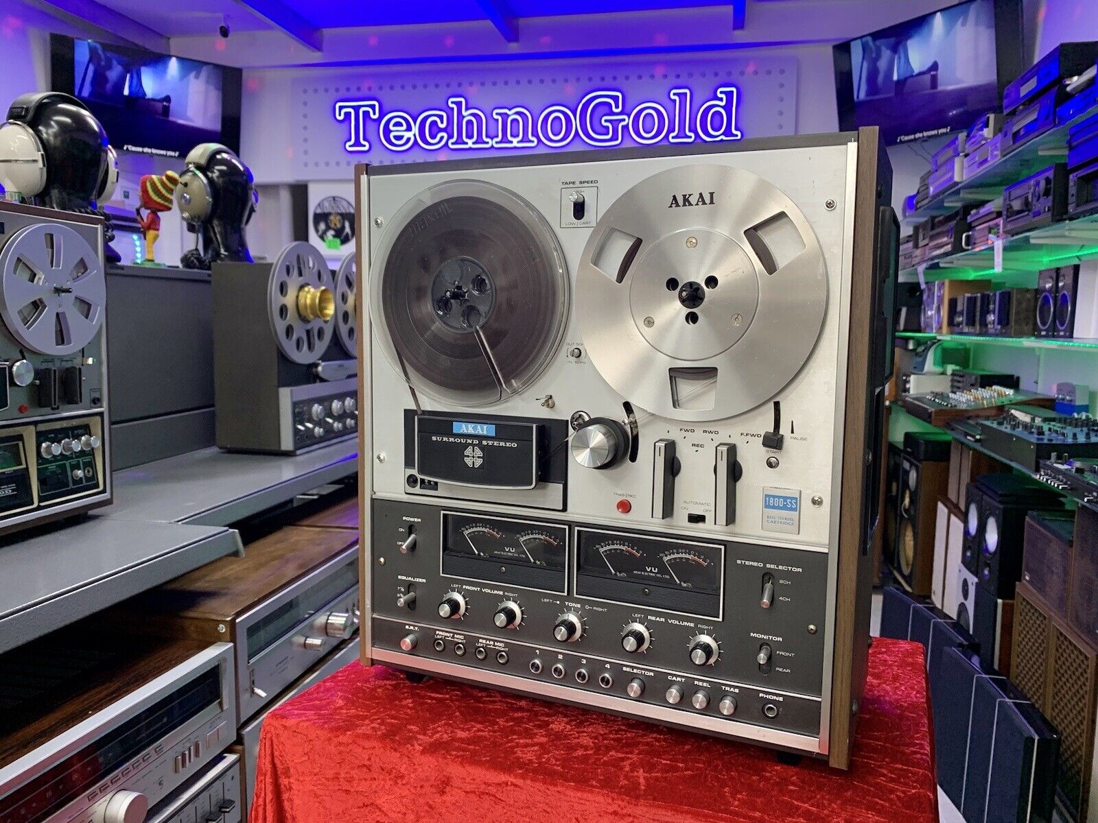 AKAI 1800SS Reel to Reel + 8 Track 4 Channel 7" Tape Vintage 1972 WORK Good Look