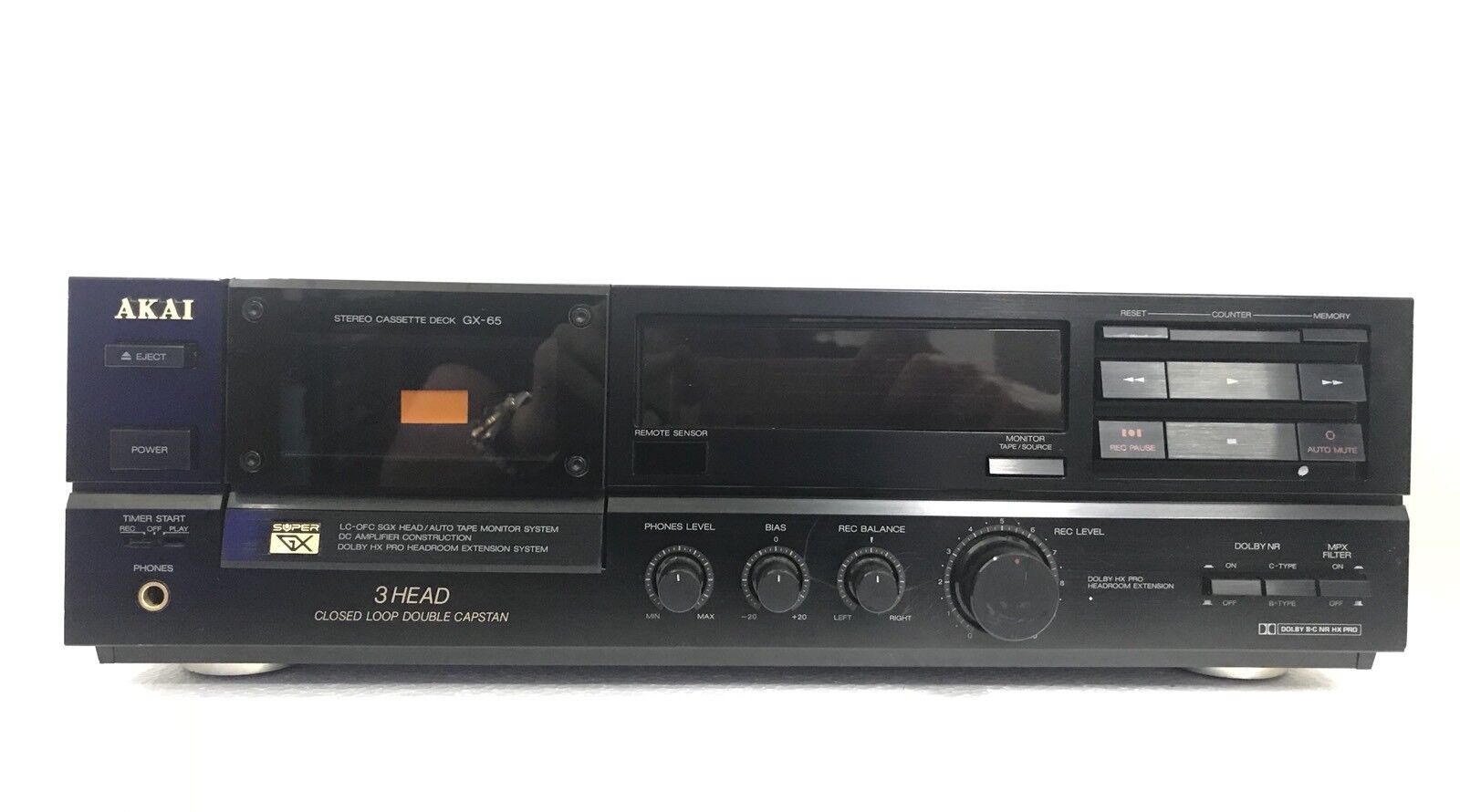 AKAI  GX-65 Stereo Cassette Deck 3 Head Vintage 1990 Refurbished WORK Good Look