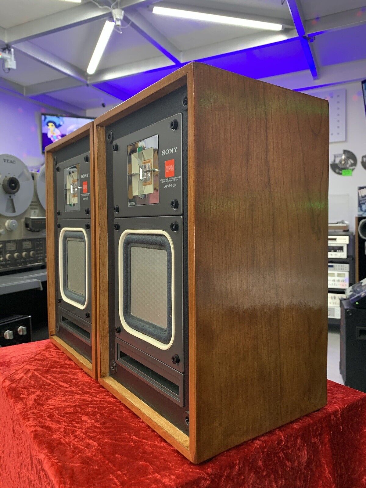 SONY APM 500 Speaker 2 Way System 50 Watts Vintage NEW WOOD BOX Good Look