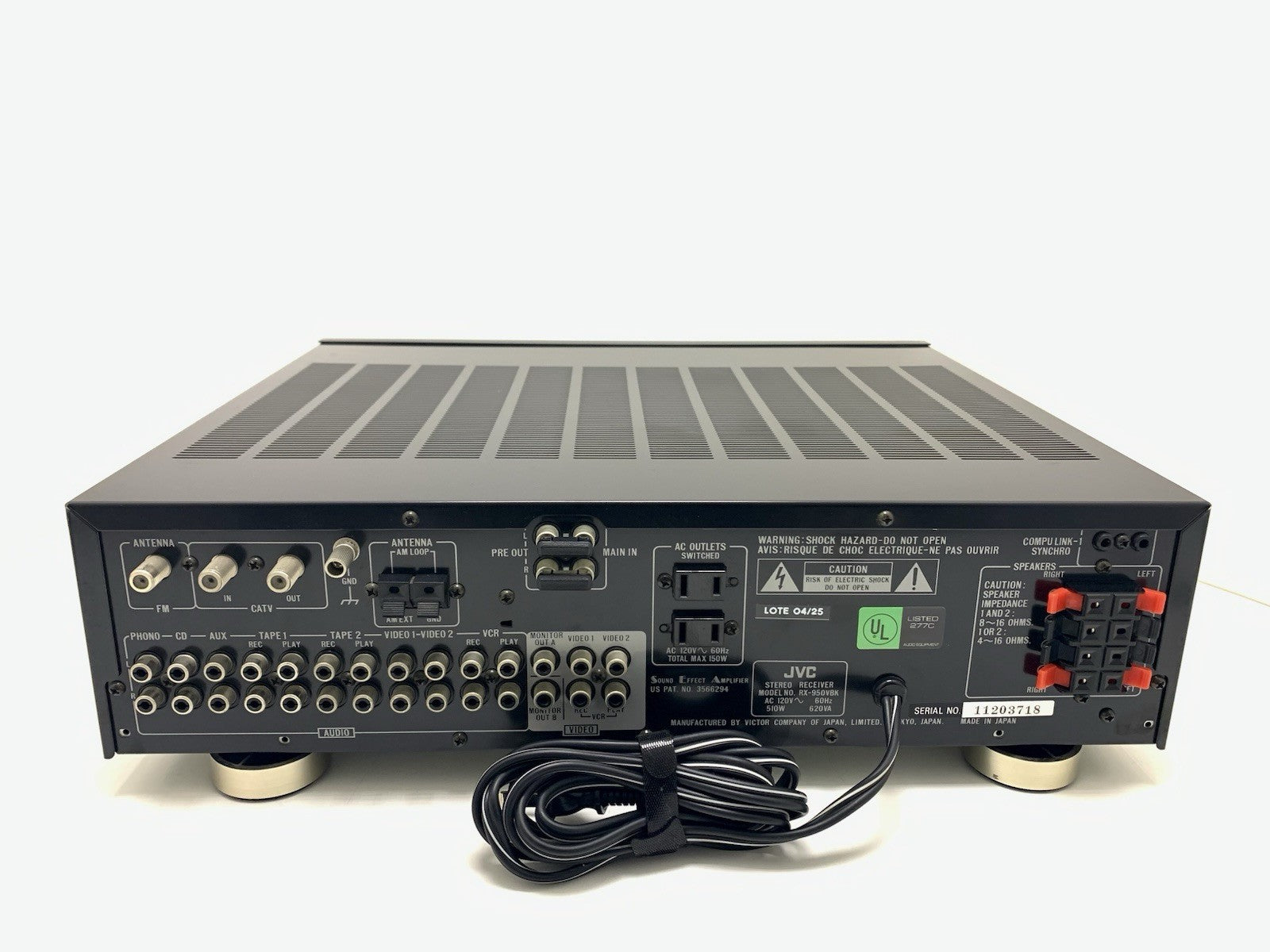JVC RX 950V AM/FM Stereo Receiver 2 X 120 Watts RMS Vintage 1987 WORK Good Look