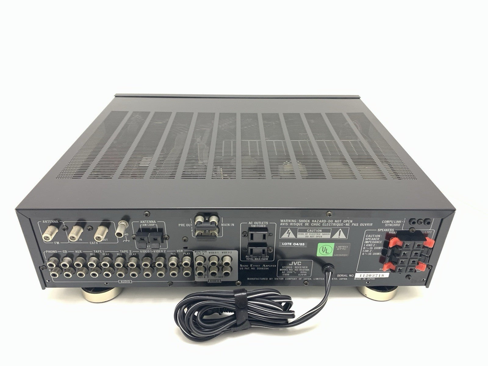 JVC RX 950V AM/FM Stereo Receiver 2 X 120 Watts RMS Vintage 1987 WORK Good Look