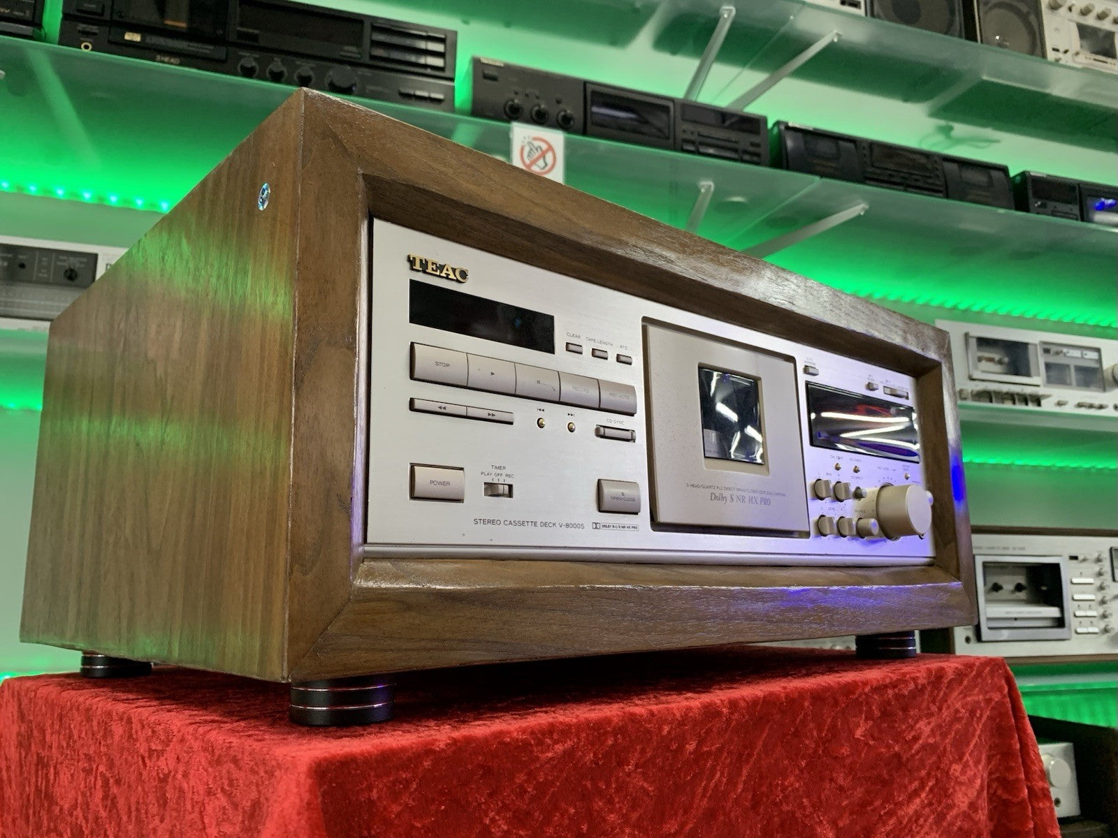 TEAC V 8000S Cassette Tape Deck 3 Head Wood Box 15Hz-21KHz Metal WORK Good Look