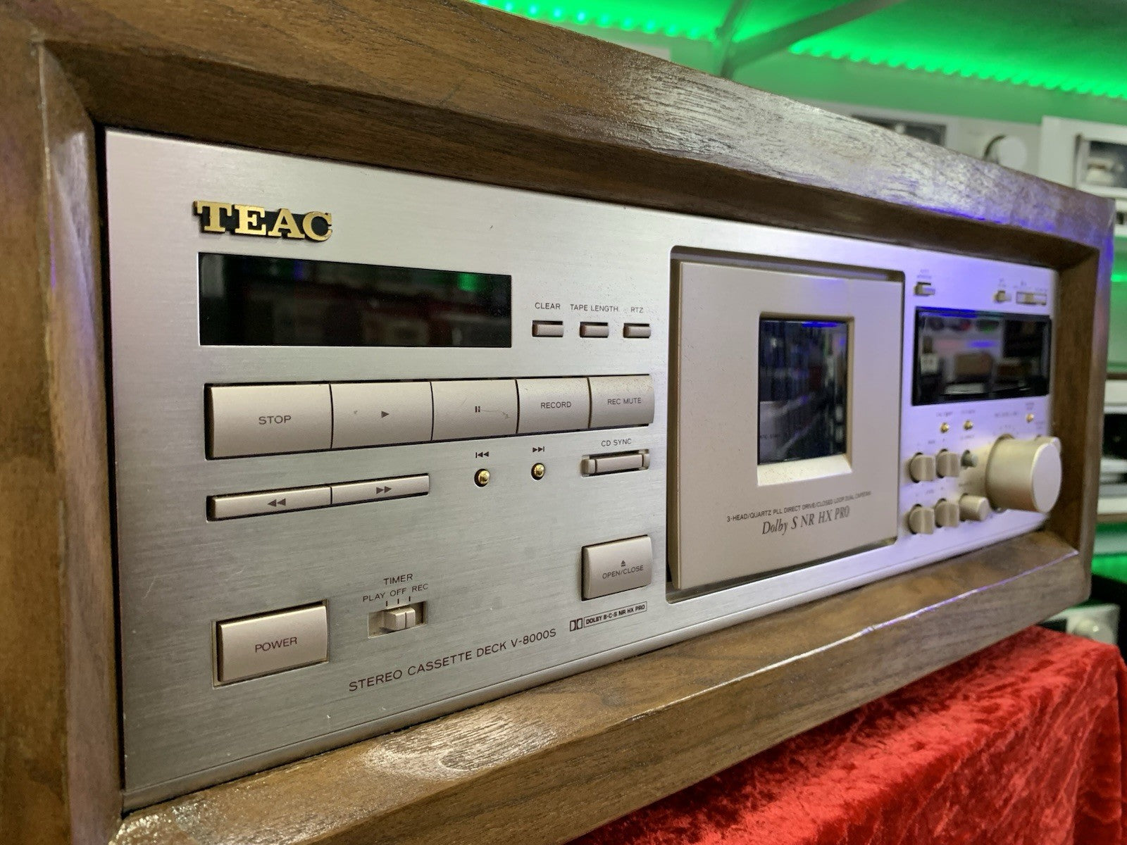 TEAC V 8000S Cassette Tape Deck 3 Head Wood Box 15Hz-21KHz Metal WORK Good Look
